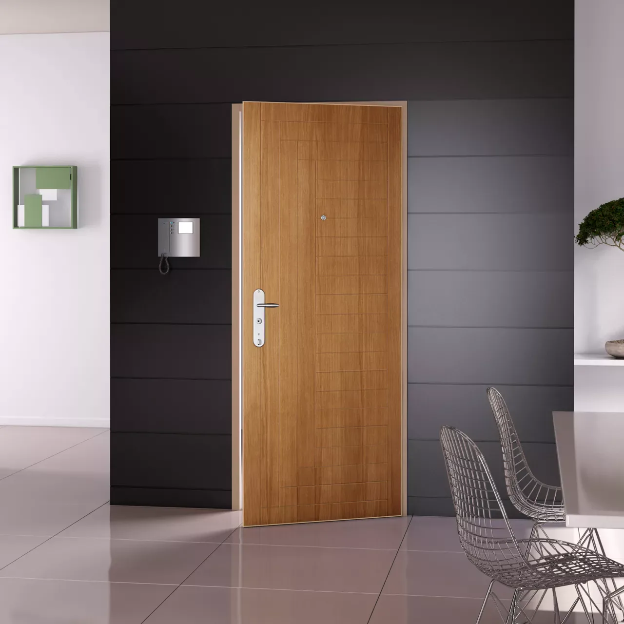 Bloc-porte blindé Fichet posé sur une entrée d'appartement